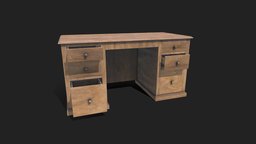 Vintage Desk object, office, wooden, desk, vintage, retro, antique, classic, furniture, table, dirty, old, asset, game, wood, interior, horror, gameready