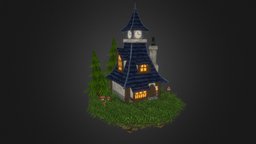 House grass, mushroom, medieval, stump, fir-tree, handpainted, cartoon, lowpoly, hand-painted, axe