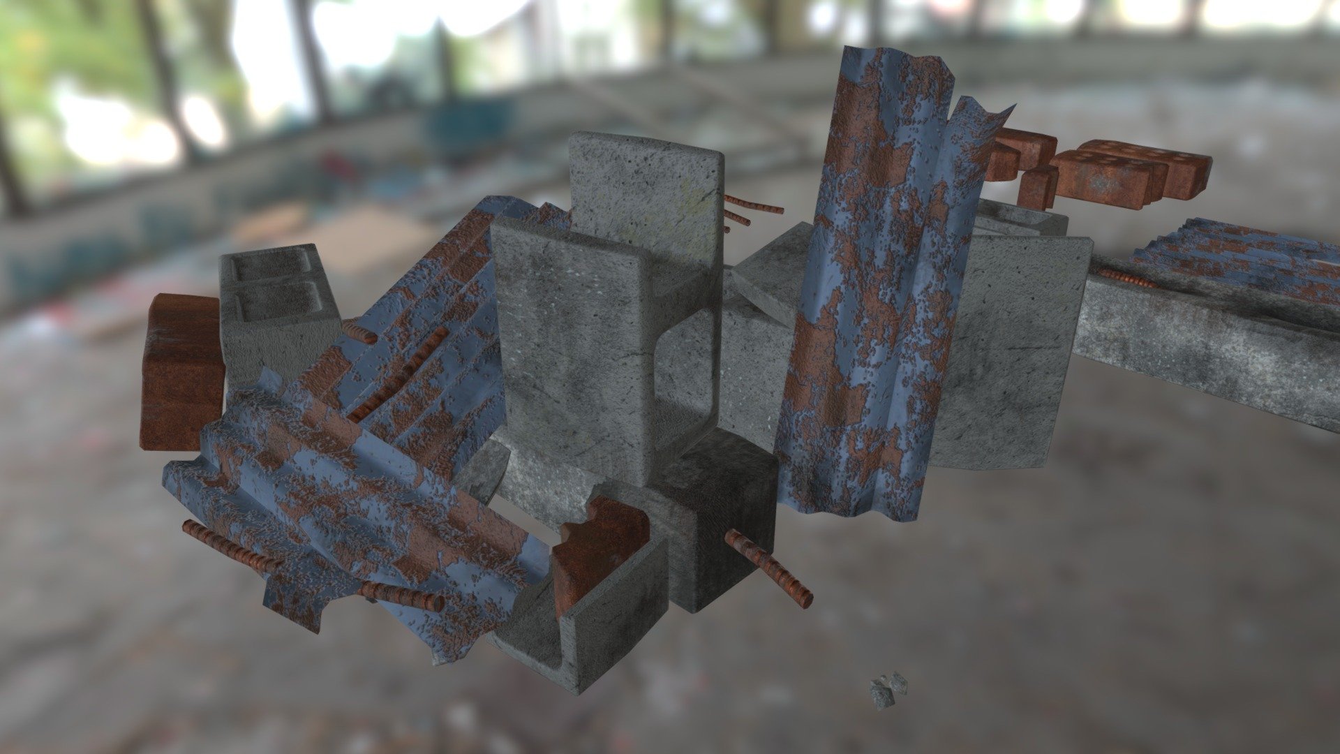 Debris Assets for Freelance work.
I unwrapped these pieces to run off a single UV layout. Displayed here running 2K textures PBR.
Maya, Photoshop &amp; Substance Painter. For implementation in Cry Engine 3d model