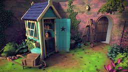 In the garden garden, ladder, shed, fern, wheelbarrow, bush, gardens, birdhouse, blender-3d, outhouse, bushes, gardening, workshop, blender-cycles