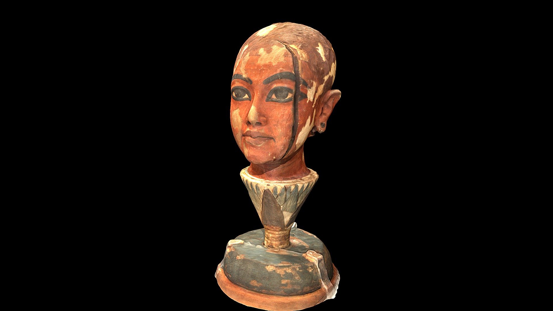 A young Tutankhamen emerging from a lotus flower.  Discovered in 1922 in the tomb of King Tut in the Valley of the Kings Egypt.
Currently in the Cairo Museum, Egypt.

Created from 141 photographs (18MP Canon EOS Rebel T5i) using Agisoft Photoscan 1.4.3.  November 17, 2018.
Texture updated June 2020 3d model