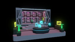 Spaceship Scene hologram, spacestation, lowpoly, scifi, sci-fi, animation, spaceship