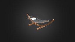 Hammock D Model wooden, white, garden, exterior, standing, pillow, furniture, hammock, backyard, wood