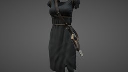 Female Spartan Warrior Women Dress And Sword short, neck, cross, ancient, warrior, , fashion, side, medieval, girls, clothes, worn, with, spartan, dress, old, roman, womens, torn, shoulder, peasant, wear, hung, edges, around, slit, character, pbr, low, poly, female, sword, fantasy, hand, handge