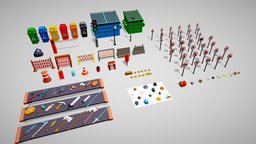 Game Assets Pack arrow, hammer, spear, bow, obj, tables, dustbin, fbx, mace, javelin, firehydrant, barriers, mat, traffic-light, dividers, gamepack, traffic-sign, woodentable, lowpoly, blender3d, axe, gameasset, sword, road-assets