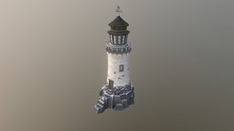 Lighthouse tower, lighthouse, maya, handpainted, low-poly, photoshop, blender, texture, model, fantasy, sea