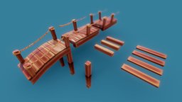 Bridge Wood Game Asset mark, orange, small, scenery, desert, prefab, lowres, floor, totem, adventure, way, satue, pebble, diamond, statue, models, yellow, jungle, 3dgame, thirdperson, pbr-texturing, asset, pbr, lowpoly, model, skull, mobile, wood, free, stylized, modular, bridge, environment