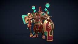 Elephant Spirit Warrior elephant, ancient, rigging, warrior, artwork, 3dart, spirit, barbarian, aztec, strong, game-ready, handpainted, game, weapons, art, pbr, axe, animation, stylized, 3dmodel, human, shield, gameready, noai