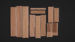 Wood Planks fence, wooden, painted, timber, board, floor, done, elements, old, redwood, architecture, cartoon, game, poly, model, wood, stylized, hand