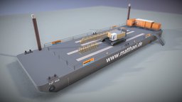 Arbeitsponton NP466 (Test-5) bagger, excavator, visualization, blender-3d, demolition, construction-site, building-site, baustelle, arbeitsponton, np-466, seilkran, cable-crane, waterways-engineering, ocean-platform, construction-vehicles, baufahrzeuge, low-poly, boat