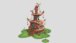 Wooden house fairy, handpaintedtexture, fantasy-gameasset, wooden-house, stylized-handpainted, stylized-environment, blender3d, house, fantasy