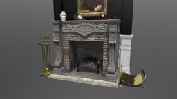 Fireplace Set office, room, fireplace, frame, brick, set, vintage, study, antique, furniture, vr, picture, fire, pictureframe, cozy, poker, vrchat, mantle, teaset, 3d, house, home, wood, vrworld, firepoker, woodholder