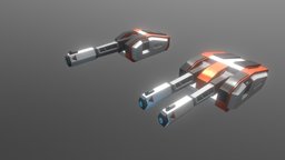 Stylised cartoon sci fi turrets turret, battle, cannon, gun, space, spaceship
