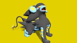 Luxray cat, pokemon, thunder, lion, yellow, eevee, artstation, blender, texture, animation, luxray