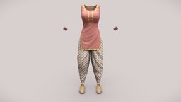 Female Traditional Salwar Kameez Outfit islamic, indian, flat, fashion, girls, top, clothes, pants, asian, dress, shoes, ankle, realistic, traditional, real, womens, outfit, wear, bracelets, kameez, pakistani, pbr, low, poly, female, harem, salwar