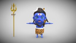 shiv 3d cute cartoon model artist, shiva, trident, hindugod, cartoon, art, concept, cutebaby, bholenath
