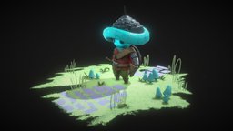 Mushroom Warrior grass, mushroom, stylizedcharacter, helmet, sword, shield