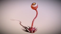 Eye Stalk eye, blood, red, white, demon, bone, meat, sharp, hell, pupil, pointy, stalk, substance, blender, substance-painter, animation, animated, hellscape