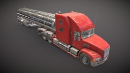 Semi Truck Tanker wheel, truck, gas, oil, trailer, tanker, heavy, transport, road, semi, diesel, fuel, tractor, tank, semitrailer, semitruck, vehicle, lowpoly, gameready