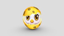 Cartoon new born bird baby, bird, chick, egg, chicken, breeding, hatch, lowpolymodel