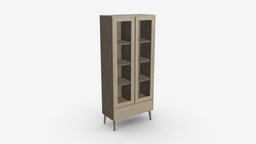 Glass cabinet Nagano rectangle, shelf, store, display, window, furniture, showcase, bookcase, cabinet, glass, 3d, pbr, design, wood, interior, door, wall, nagano