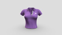 Female Cropped Polo Shirt green, golf, white, tshirt, shirt, fashion, purple, t, girls, top, clothes, sports, tee, casual, womens, polo, tennis, wear, crop, cropped, pbr, low, poly, female, street, black