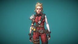 Borderlands Fanart hair, red, drawing, videogame, borderlands, eyes, cell-shaded, blonde, textures-and-materials, character, girl, 3d, stylized, blue, inking