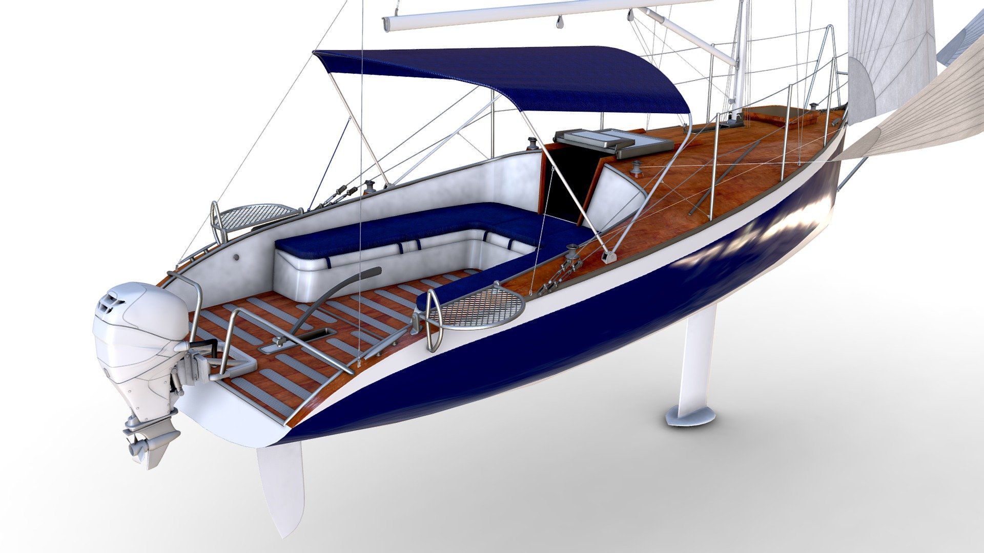 Model of a small sailing boat.
Each sail can be removed
Sun visor and outboard motor can be removed
Model formats:
.max (3ds Max 2016 VRay)
.blender
.fbx (Multi Format)
.obj (Multi Format)
*.ma (Maya 2018)
Fits well for close up renders 3d model