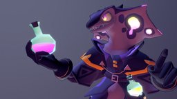 The potion seller lizard, anthro, lizardman, furry, cartoon, blender3d