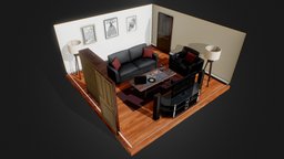 Living Room lamp, games, tv, clock, laptop, console, can, books, remote, beer, vinyl, trophy, bong, game-ready, scenes, keyshot, game-asset, furnituredesign, recordplayer, scan, livingroom, door