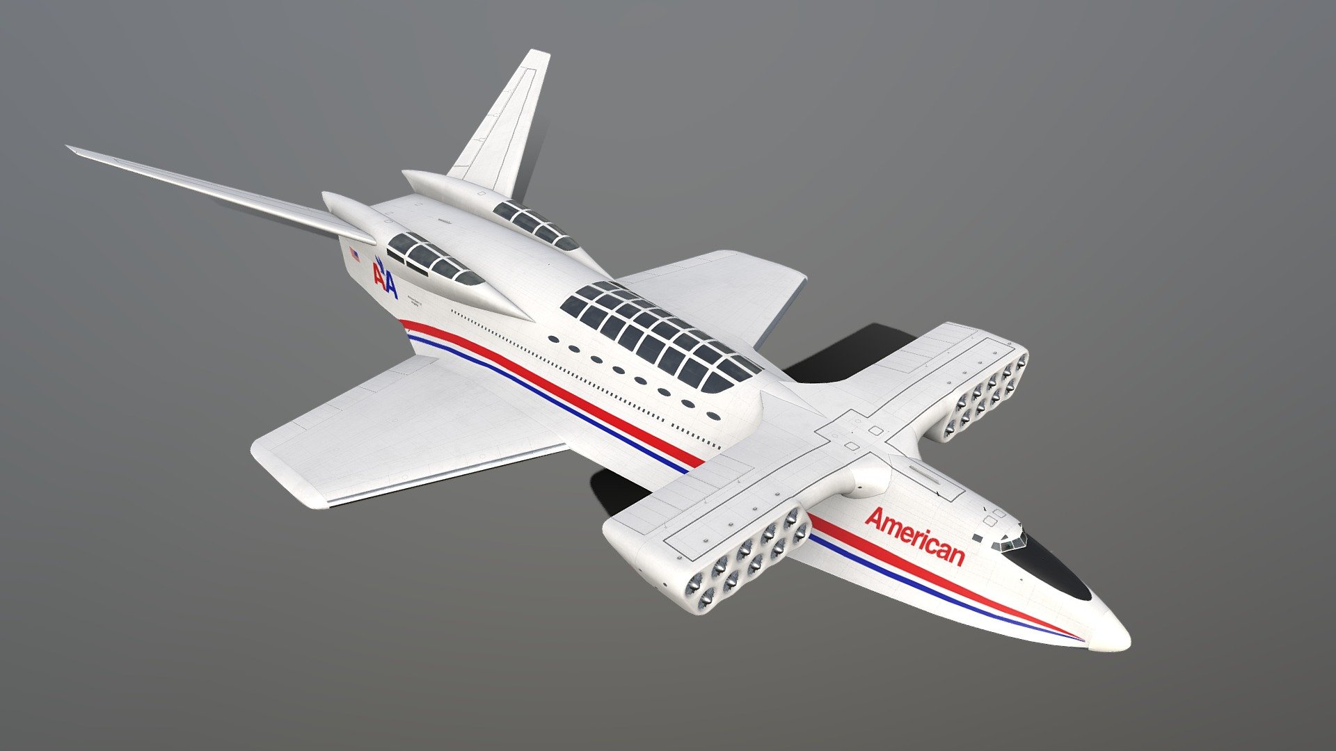The Aerocon Dash-1.6 wingship was a proposed American ground-effect vehicle intended to carry large cargos and thousands of passengers over long distances at near-aircraft speeds. The vehicle was claimed to be able to carry a combination of 1,500 short tons (1,400 t; 3,000,000 lb; 1,400,000 kg) of cargo and 2,000 passengers a distance of 11,500 miles (18,500 km; 10,000 nmi) at speeds close to those of commercial airliners. The US Defense Advanced Research Projects Agency (DARPA) evaluated the Aerocon design, along with submissions from several other manufacturers, as part of a preliminary study of the concept during the 1990s to determine whether a billion-dollar program was viable, to develop a wingship for military uses. By the end of 1994, the Department of Defense decided that the design was too high a risk and did not offer further funding - Aerocon Dash 1 6 wingship - Buy Royalty Free 3D model by Tim Samedov (@citizensnip) 3d model