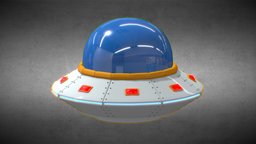 Cartoon UFO flying, universe, fun, spacecraft, ufo, alien, saucer, science-fiction, cartoon, space, spaceship