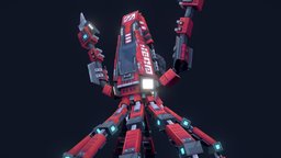 Robot Squid cyberpunk, scrap, ocean, squid, metal, blockbench, minecraft, robot, sea