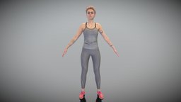 Sporty woman in grey outfit in A-pose 412 style, archviz, scanning, people, , fashion, fitness, young, realistic, woman, beautiful, casual, tracksuit, womancharacter, sportswear, apose, readyforanimation, photoscan, character, photogrammetry, 3d, pbr, lowpoly, scan, female, sport, ready-to-rig, deep3dstudio