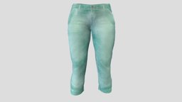 Female Capri Pants short, green, orange, white, pants, summer, jeans, stretch, denim, capri, pbr, low, poly, female