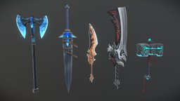 Artorian Fantasy Weapon Pack V1 hammer, finalfantasy, swords, elemental, greatsword, greataxe, weapons3d, fantasyweapon, game, weapons, axe, gameasset, gameready, demonslayer, noai