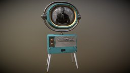 Television modern, tv, vault, unreal, deco, detailed, ready, furniture, easy, television, telephone, regal, furniture-home, unity, glass, game, low, poly, home, decoration, blue, fallout