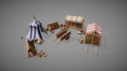 Market Place barrel, tent, assets, basket, wagon, market, vegetables, marketplace, marketplace-market, gameasset, cercas