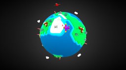 Cartoon Low Poly World tree, world, planet, land, airplane, earth, cloud, ocean, airport, scyscraper, cartoon, blender, lowpoly, plane, animation, sea
