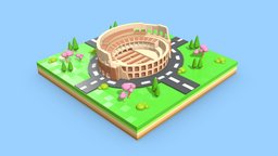 Roman Colosseum LowPoly 3D world, egypt, monument, pisa, piramide, china, coliseum, coliseo, romano, coloseum, low-poly, cartoon, lowpoly