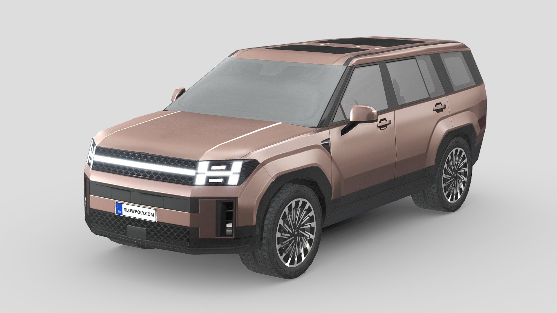 Buckle up and join the ride with our incredible 3D model car! With few polygons, it’s light, flexible, and realistic. High-quality textures bring it to life. Effortlessly integrate it into any project and let your creativity soar. Get ready for a thrilling journey!

If you love this 3d model and curious about how it’s done, visit our tutorial here: 
https://www.slowpoly.com/l/course unlock the technique, tool and trick to crafting this detailed-looking low poly car now! - Hyundai Santa Fe 2024 - Buy Royalty Free 3D model by slowpoly 3d model