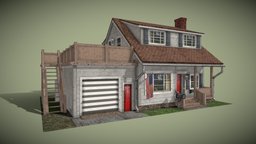 American House PBR Game-Ready Low-Poly cottage, residential, american, game-ready, substancepainter, low-poly, blender, pbr, house, home, building, village, ue4ready