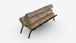 Iron Fireplace Log Holder Brinkdale fireplace, heat, log, rack, holder, flame, decorative, pile, metal, fire, furnace, stack, firewood, burn, bent, forged, 3d, pbr, wood, light