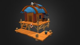 Fishermans House fishing, dock, cargo, woodenhouse, boathouse, seahouse, fishermanhouse, gameasset, mobilegameassets, riverhouse, housebytheriver, toonishhouse