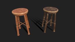 Wood Stool bar, stool, wooden, bench, vintage, seat, detailed, furniture, dirty, damaged, gameasset, wood, horror