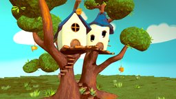 A Bird Mans Treehouse birds, cottage, cabin, diorama, treehouse, fantasy, bigtree