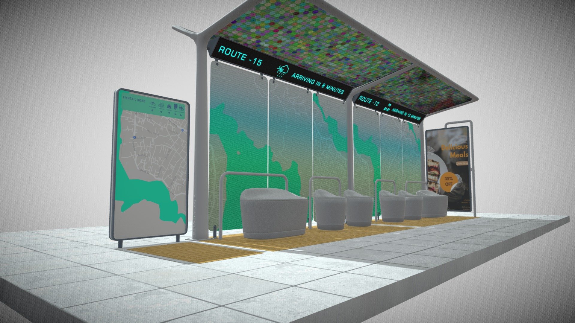 A simple Modern Bus Station that gives route information and location information 3d model