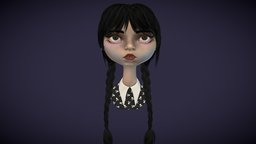 Wednesday hair, sculpt, tv, series, netflix, addams, wednesday, girl, 3d, art, bust, zbrush, stylized