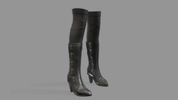 Female High Heel Calf Bloots With Thigh Socks leather, high, heel, fashion, girls, clothes, with, shoes, boots, thigh, womens, wear, socks, calf, female, black