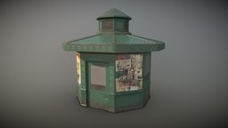 Newsstand/Advertising Kiosk victorian, stand, european, news, kiosk, prop, vintage, urban, magazine, metal, old, newspaper, forgame, newsstand, free, street, shop